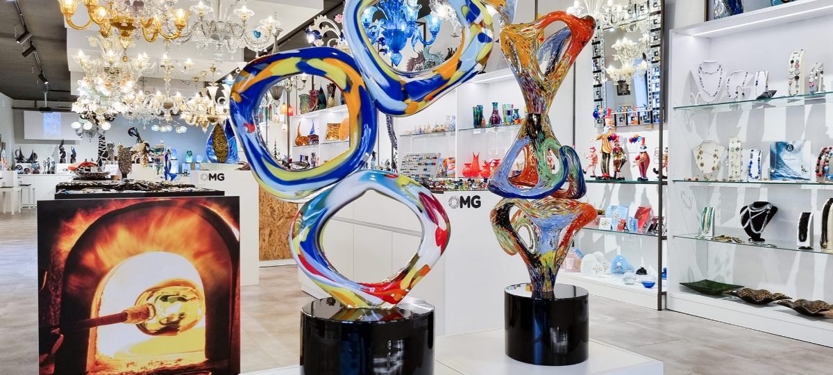 Original Murano Glass display in Original Murano Glass Store in Venice, Italy