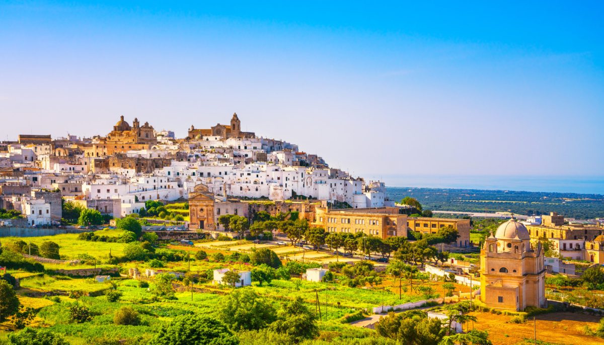 Panoramic view of Ostuni white town in Apulia, Italy