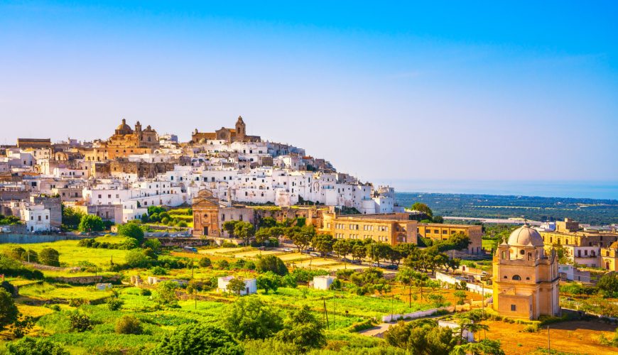 Panoramic view of Ostuni white town in Apulia, Italy