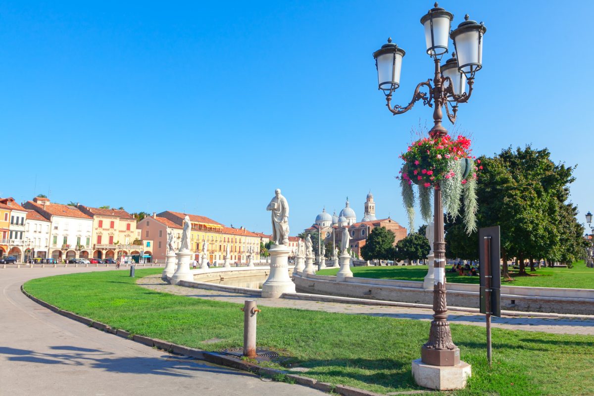 Panoramic view of Prato della Valle square in Padua, Italy