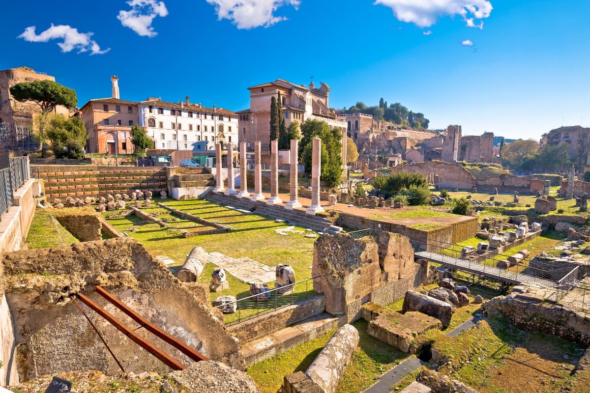 Panoramic view of the Roman Forum and Palatine Hill in Rome, Italy