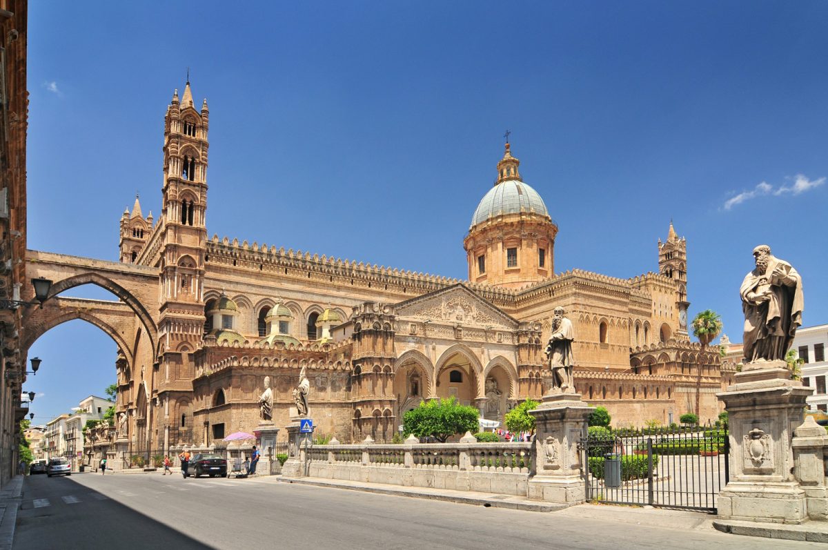 Palermo Cathedral and a street in Palermo, Sicily, Italy