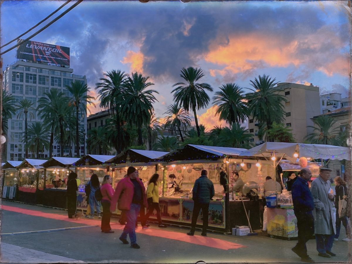 People at Palermo Christmas Market in Italy