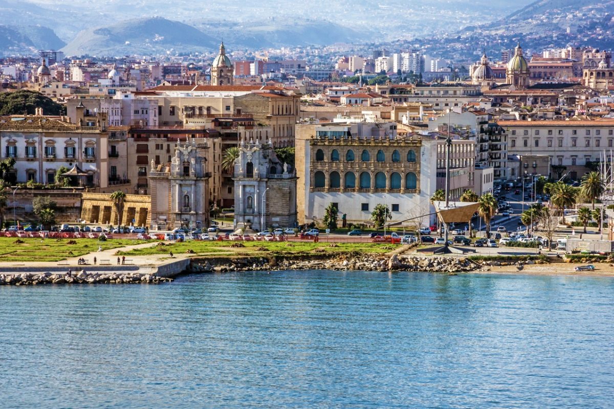 Panoramic view of the Palermo city seafront in Sicily, Italy