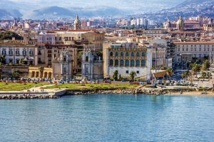 Panoramic view of the Palermo city seafront in Sicily, Italy