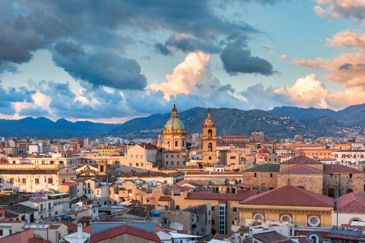 Sunset view and cityscape of Palermo, Sicily, Italy