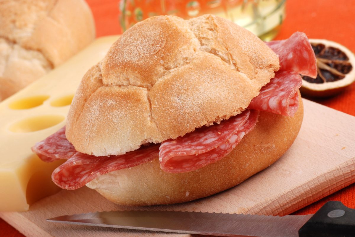 Close-up of pane e salame meal