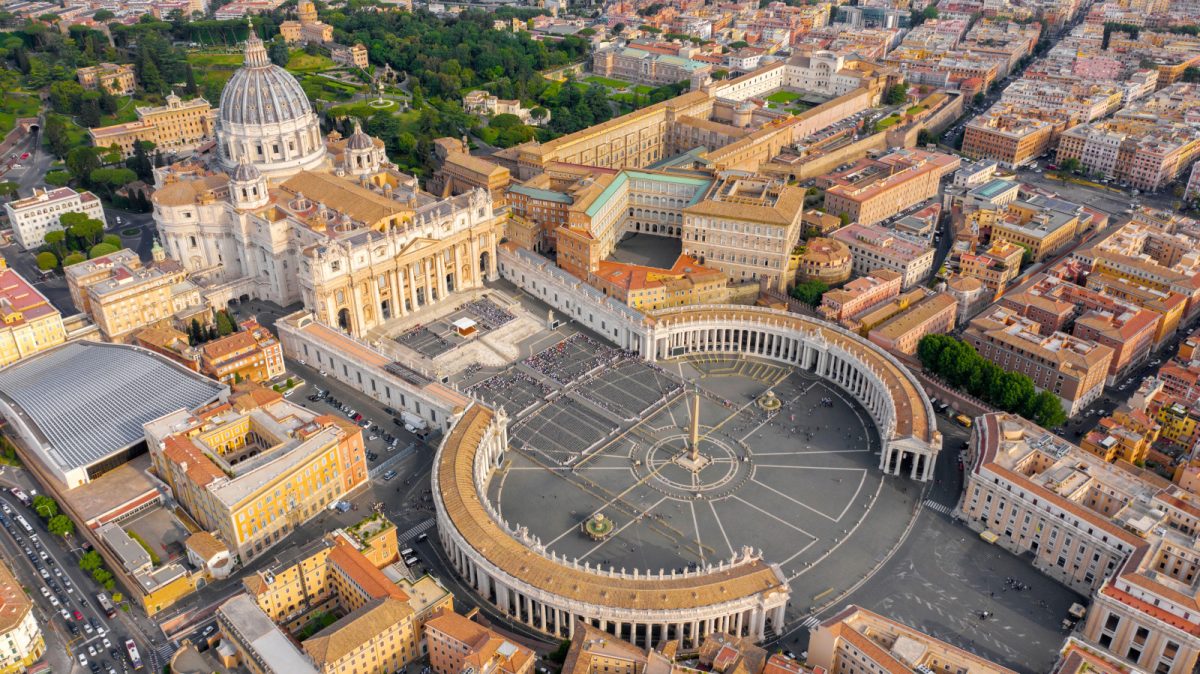 Aerial view of the Papal Basilica of Saint Peter or the Saint Peter's Basilica in Vatican City