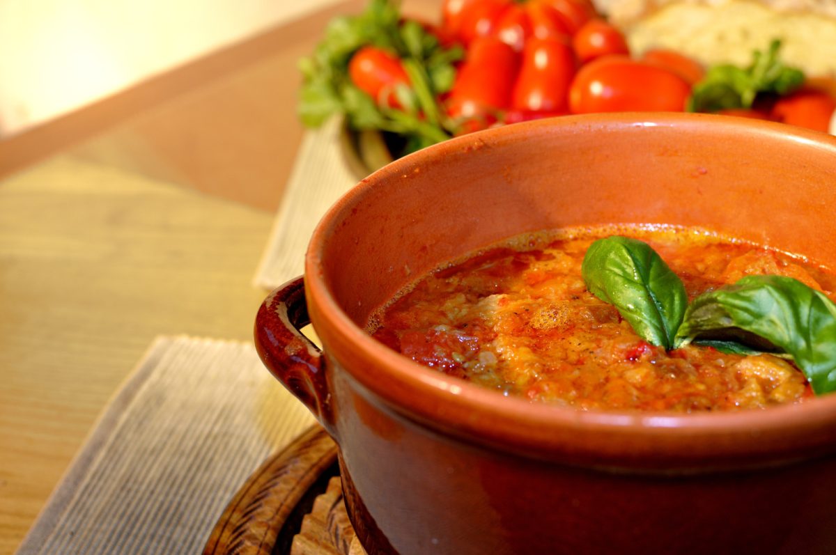 Close-up of the traditional Pappa al pomodoro Italian dish