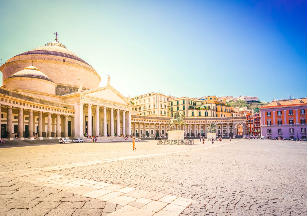 Panoramic view of the Piazza del Plebiscito in Naples, Italy