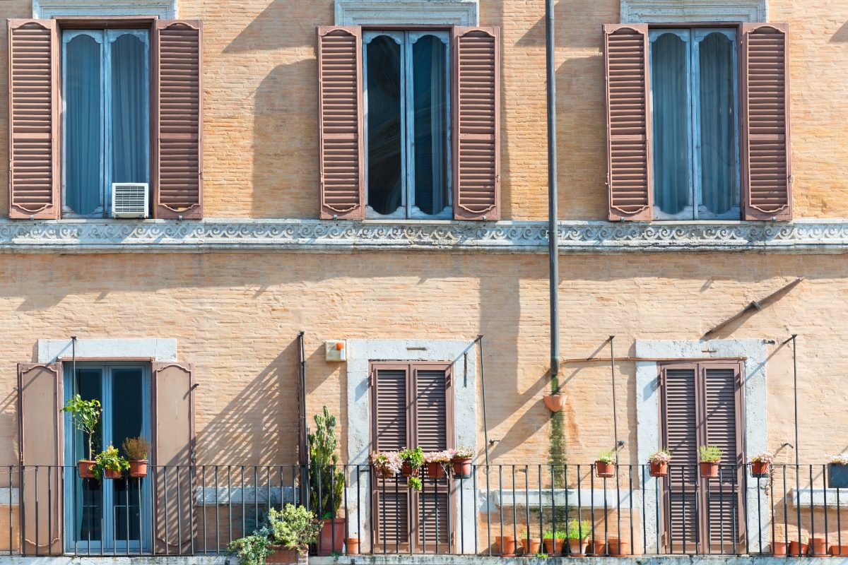 Old building facade of an apartment on Piazza Navona in Rome 