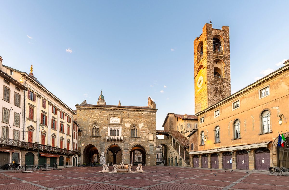 Panoramic view of Piazza Vecchia in Bergamo, Italy