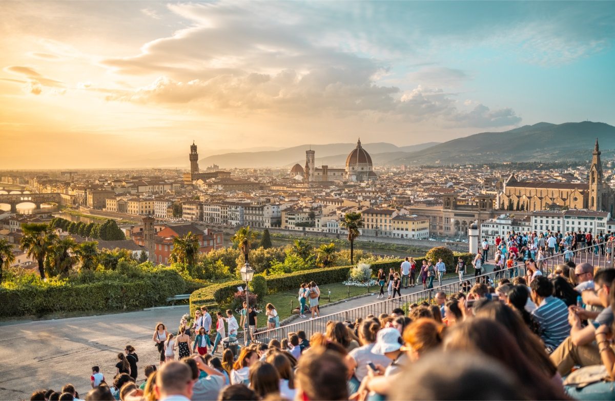 Sunset view of Florence, Italy at Piazzale Michelangelo