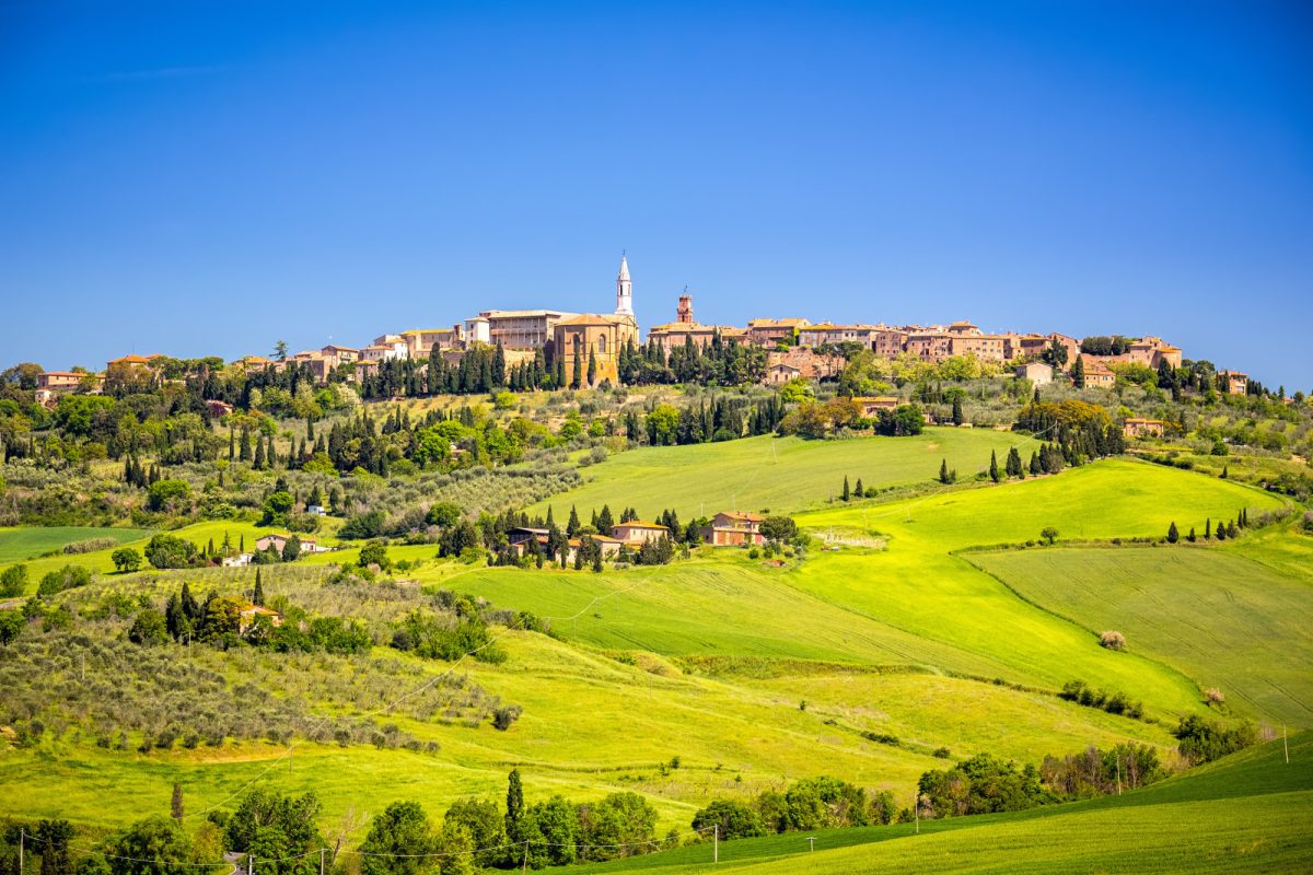 Panoramic view of Pienza, Italy and the Tuscany countryside