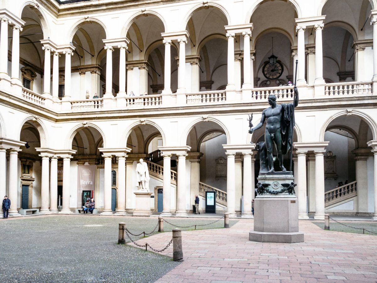 Statue at Pinacoteca di Brera or the Brera Art Gallery in Milan, Italy