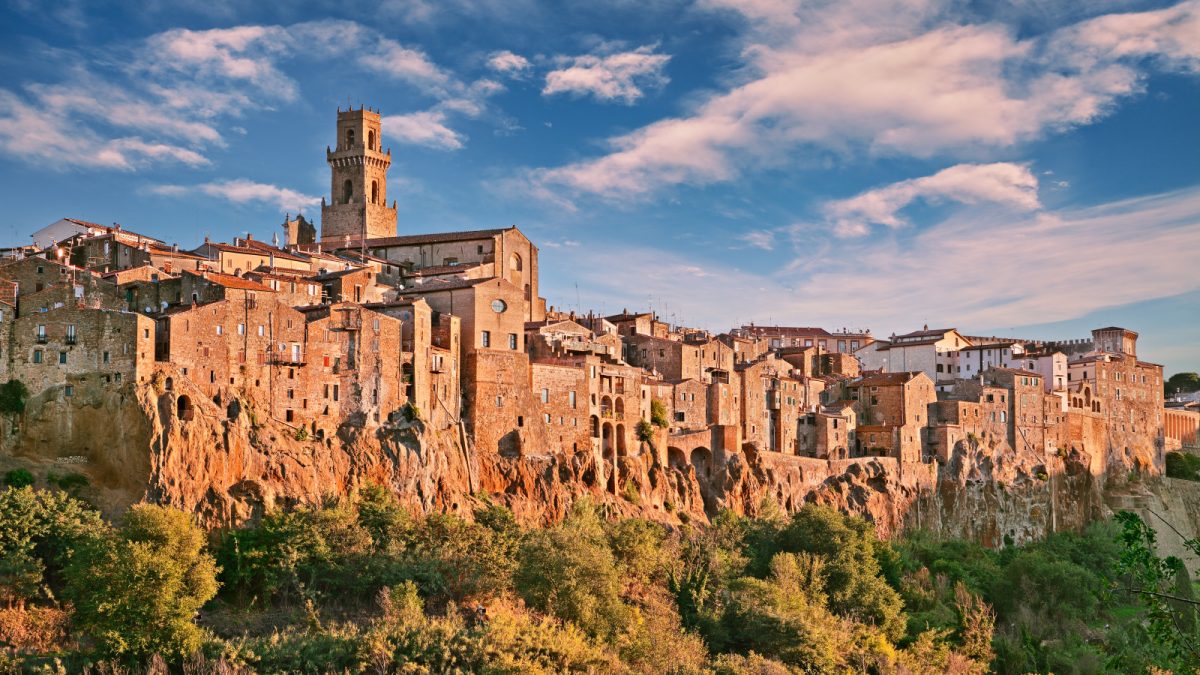 Panoramic view of the houses and architectures in Pitigliano, Tuscany, Italy