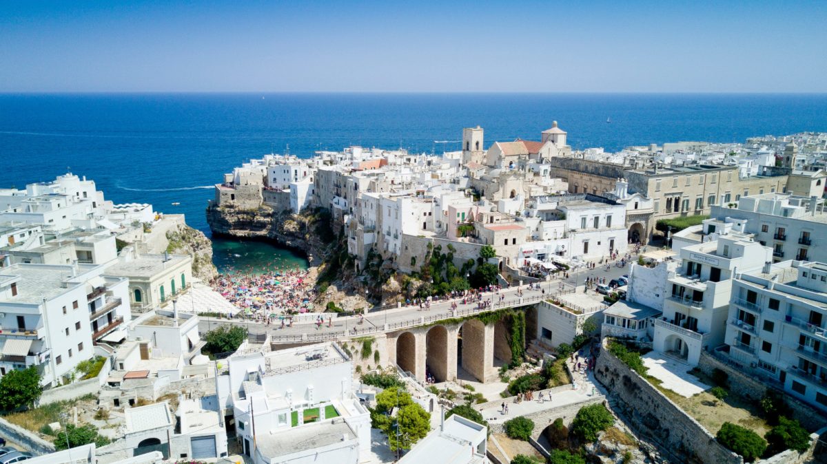 Aerial view of Polignano a Mare town in Italy