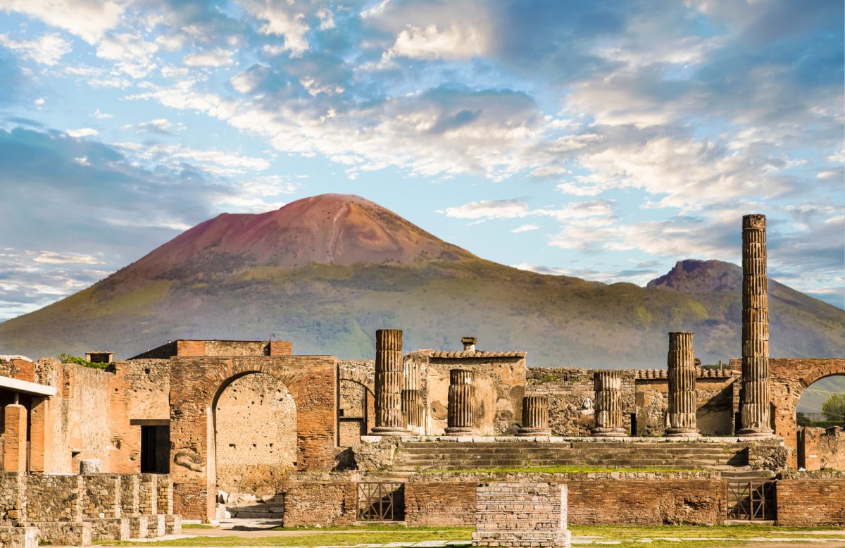 Ancient ruins of Pompeii and Mount Vesuvius in Naples, Italy