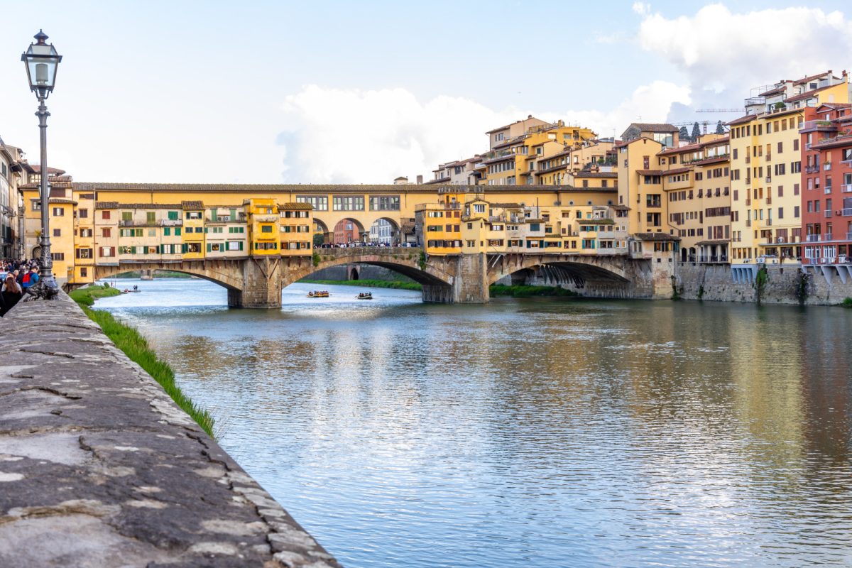 View of the Ponte Vecchio arch bridge in Florence, Italy