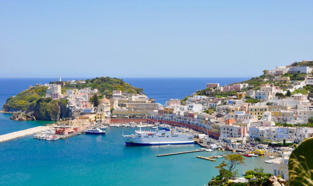 Panoramic view of the harbor in the Island of Ponza, Italy