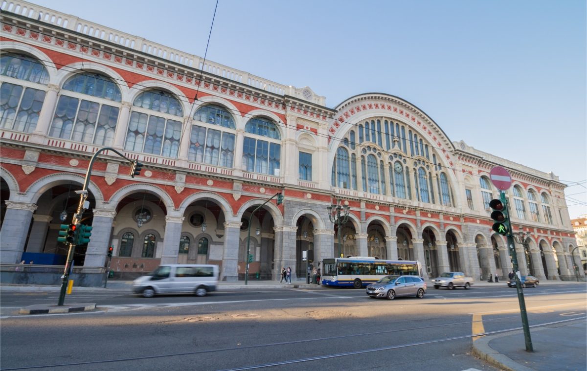 Exterior of the Porta Nuova Railway Station in Turin, Italy