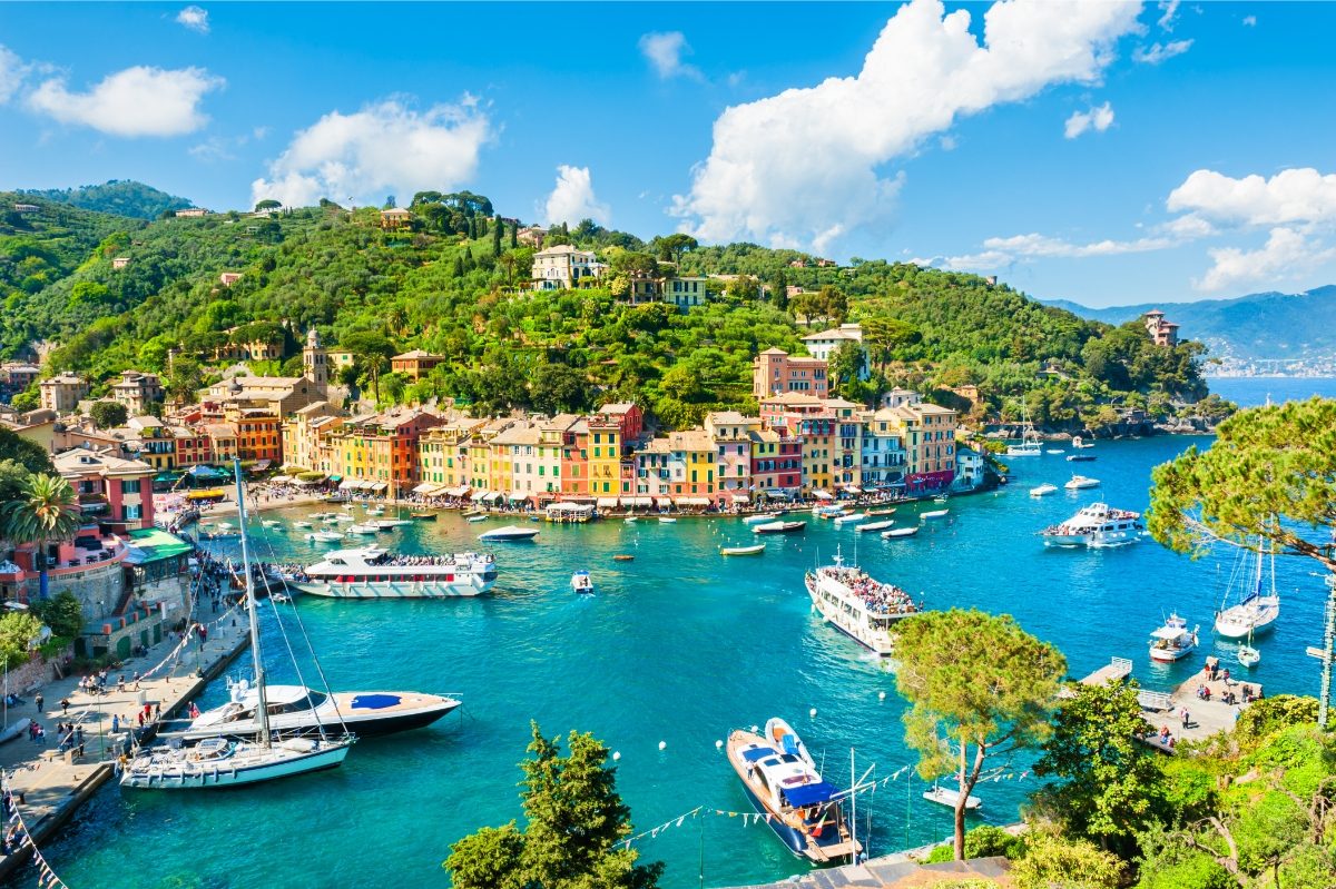 Aerial view of the Portofino Comune in Liguria, Italy