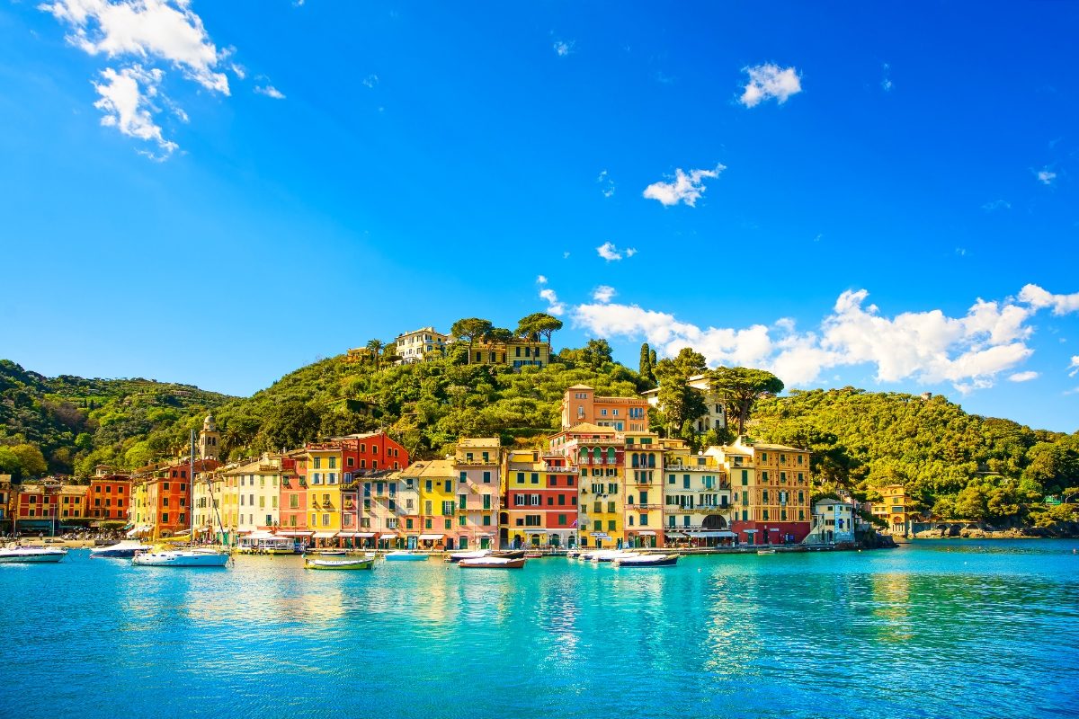 Colorful houses on a village at Portofino, Liguria, Italy 