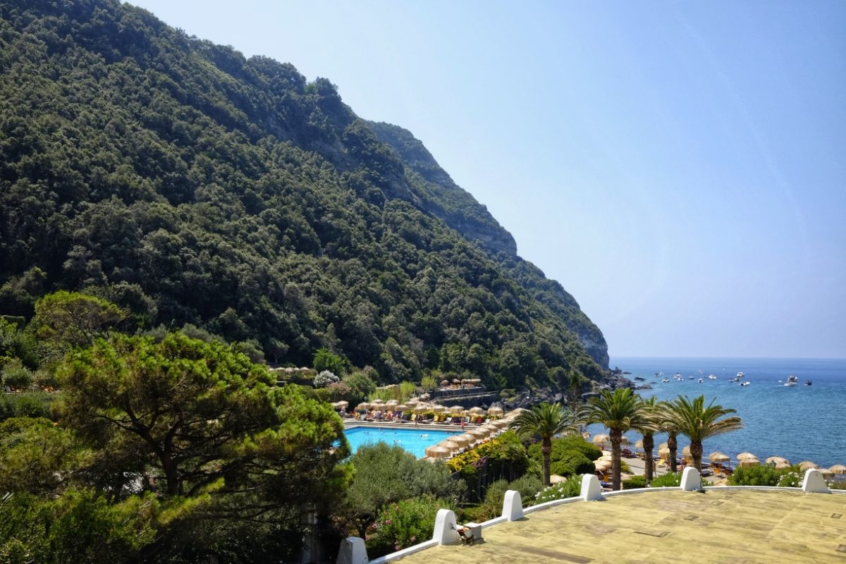 Panoramic view of the Poseidon Thermal Gardens in Ischia, Italy