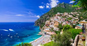 Panoramic view of the picturesque Positano coastal town in Amalfi Coast, Italy