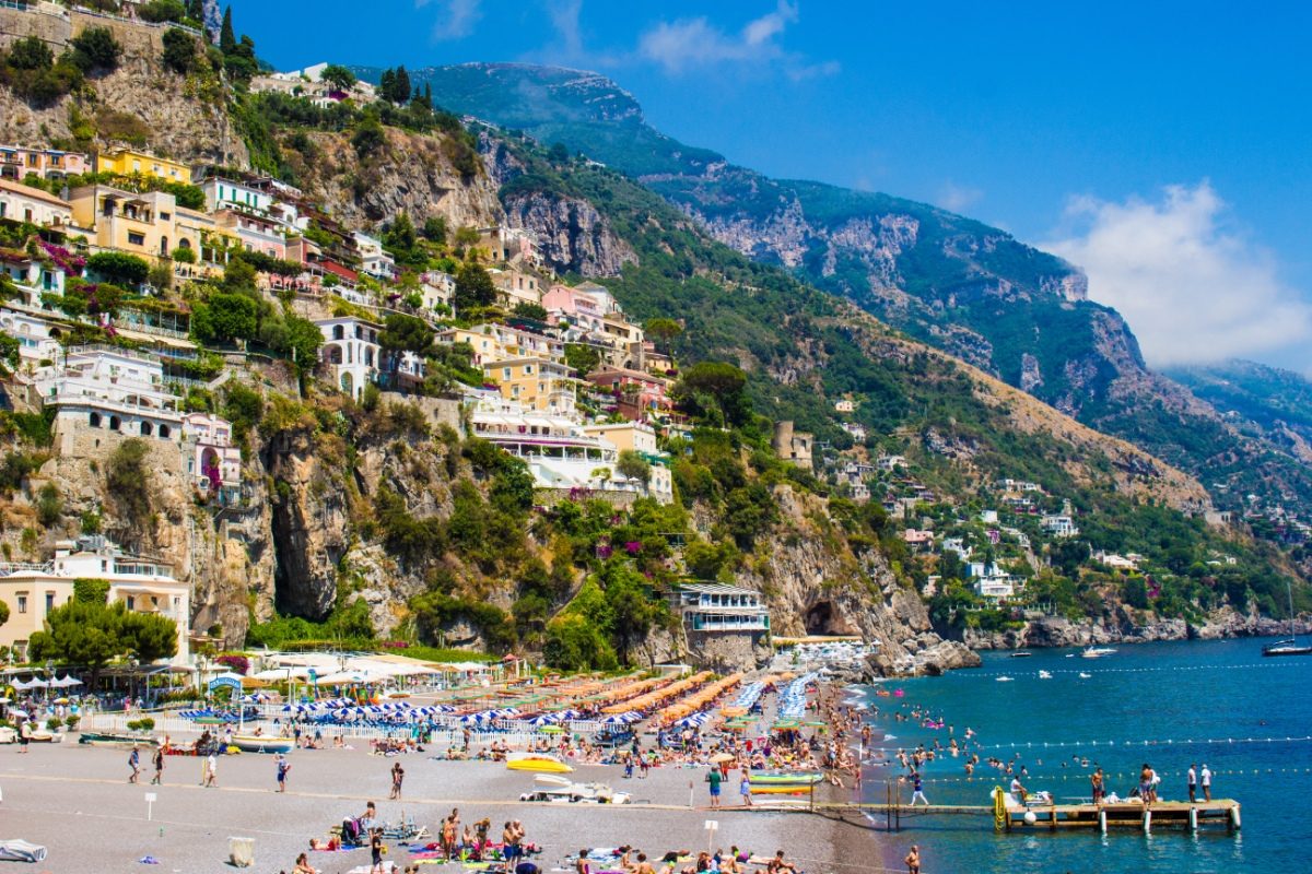 Panoramic view of a beautiful beach in Positano, Italy