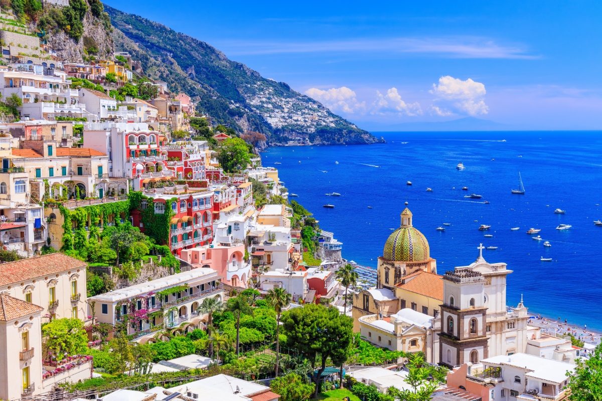 Aerial view of the Positano, Amalfi Coast, Italy townscape