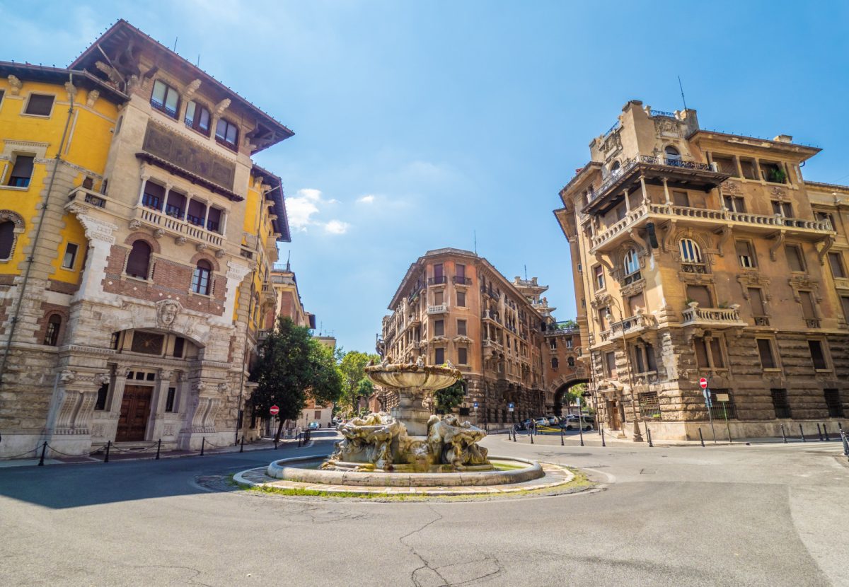 Enigmatic palaces and buildings in the esoteric Quartiere Coppedè district of Rome, Italy