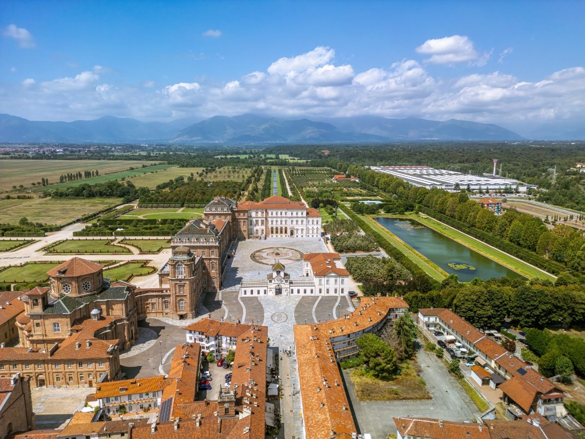 The Palace of Venaria or the Reggia di Venaria aerial view in Venaria, Piedmont, Italy