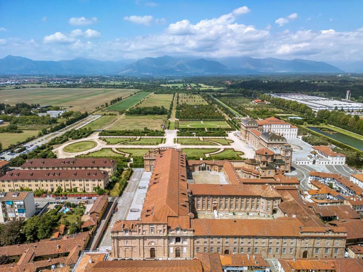 Aerial view of the Reggia di Venaria Reale or the Palace of Venaria in Venaria, Italy