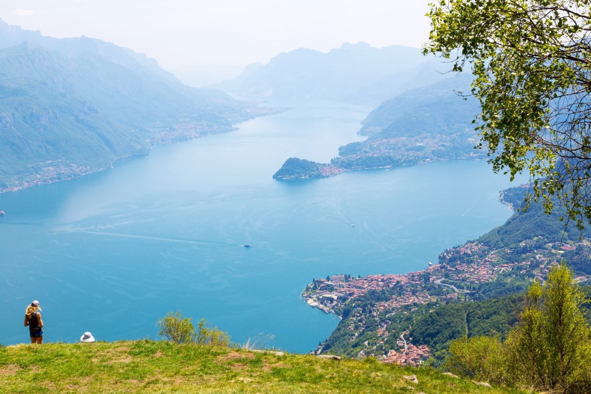 Panoramic view of the Rifugio Menaggio and Lake Como in Italy