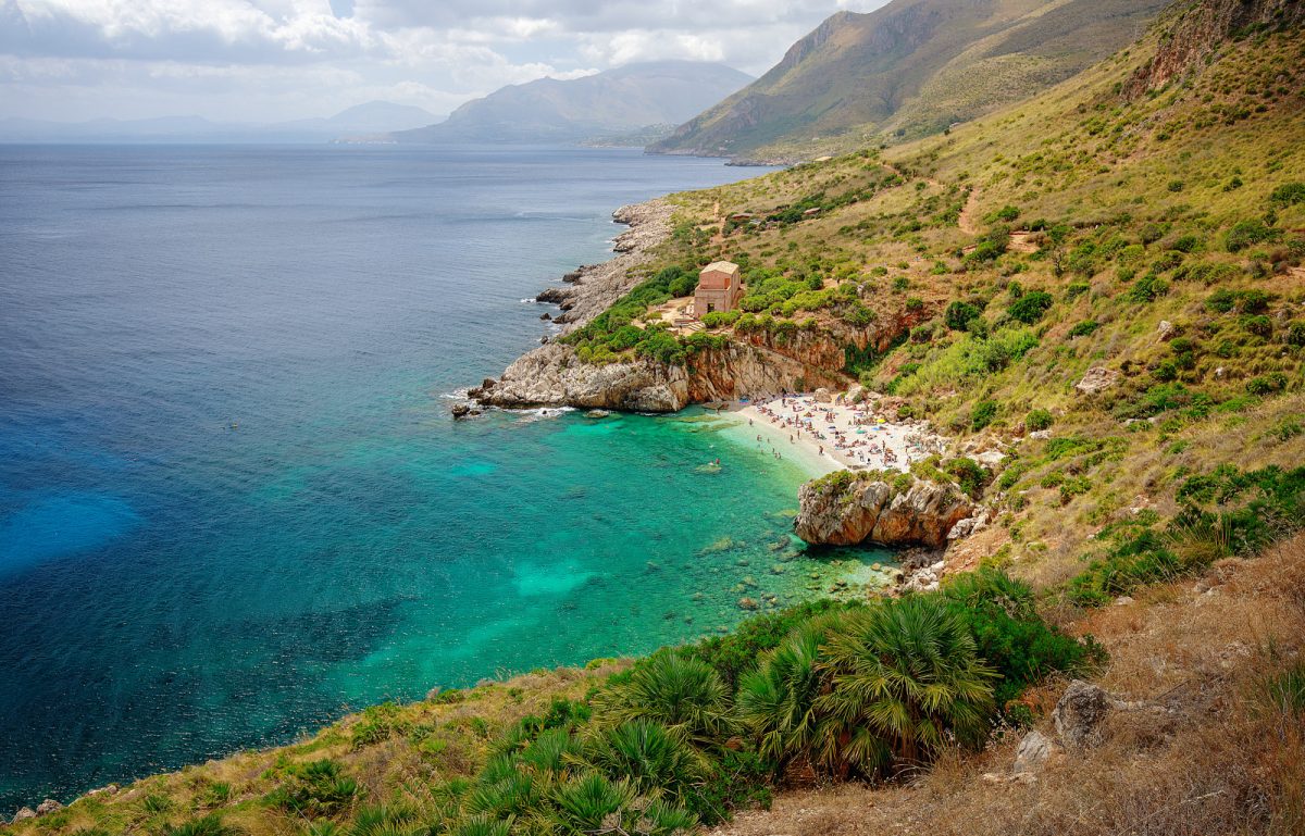 Aerial view of the Riserva Naturale Orientata dello Zingaro in Trapani, Sicily, Italy