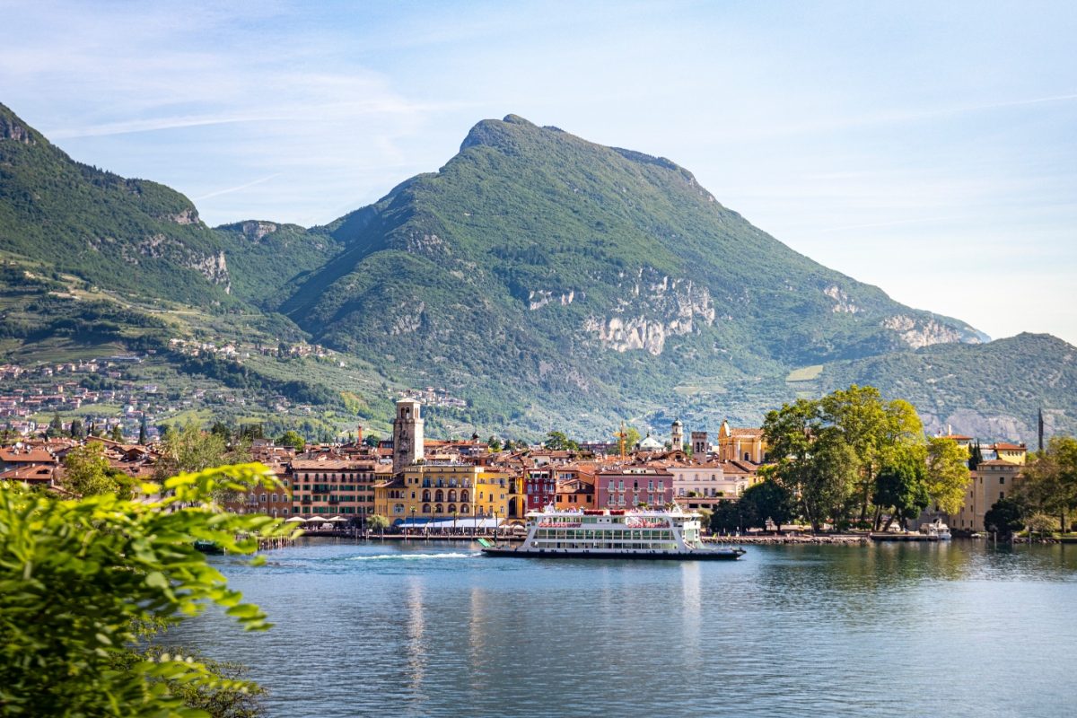 Panoramic view of the at Riva del Garda lakeside in Lake Garda, Trentino Alto Adige, Italy