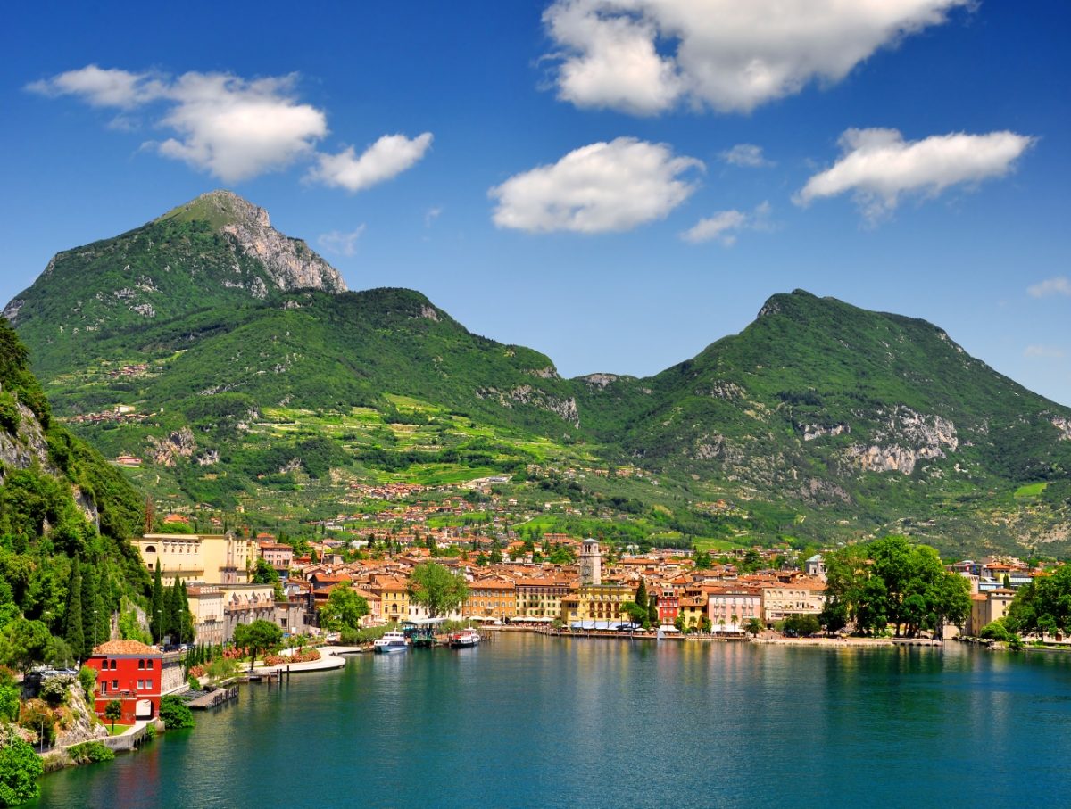 Panoramic view of the Riva del Garda town in Lake Garda, Italy 