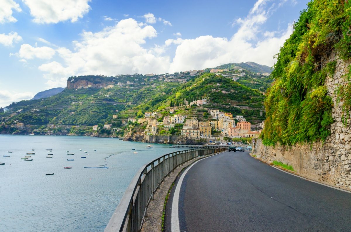 Road along the Amalfi Coast connecting Maiori and Minori, Campania, Italy