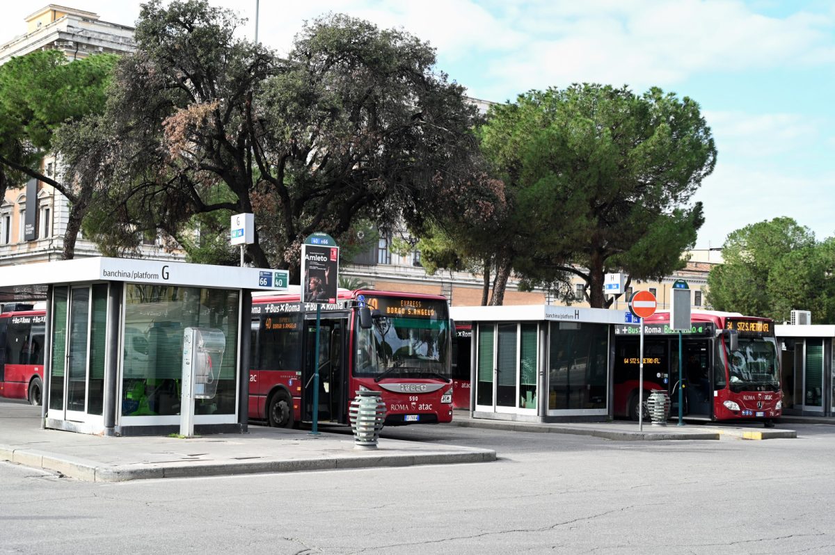 Bus stops at Rome Termini Station transit station in Rome, Italy