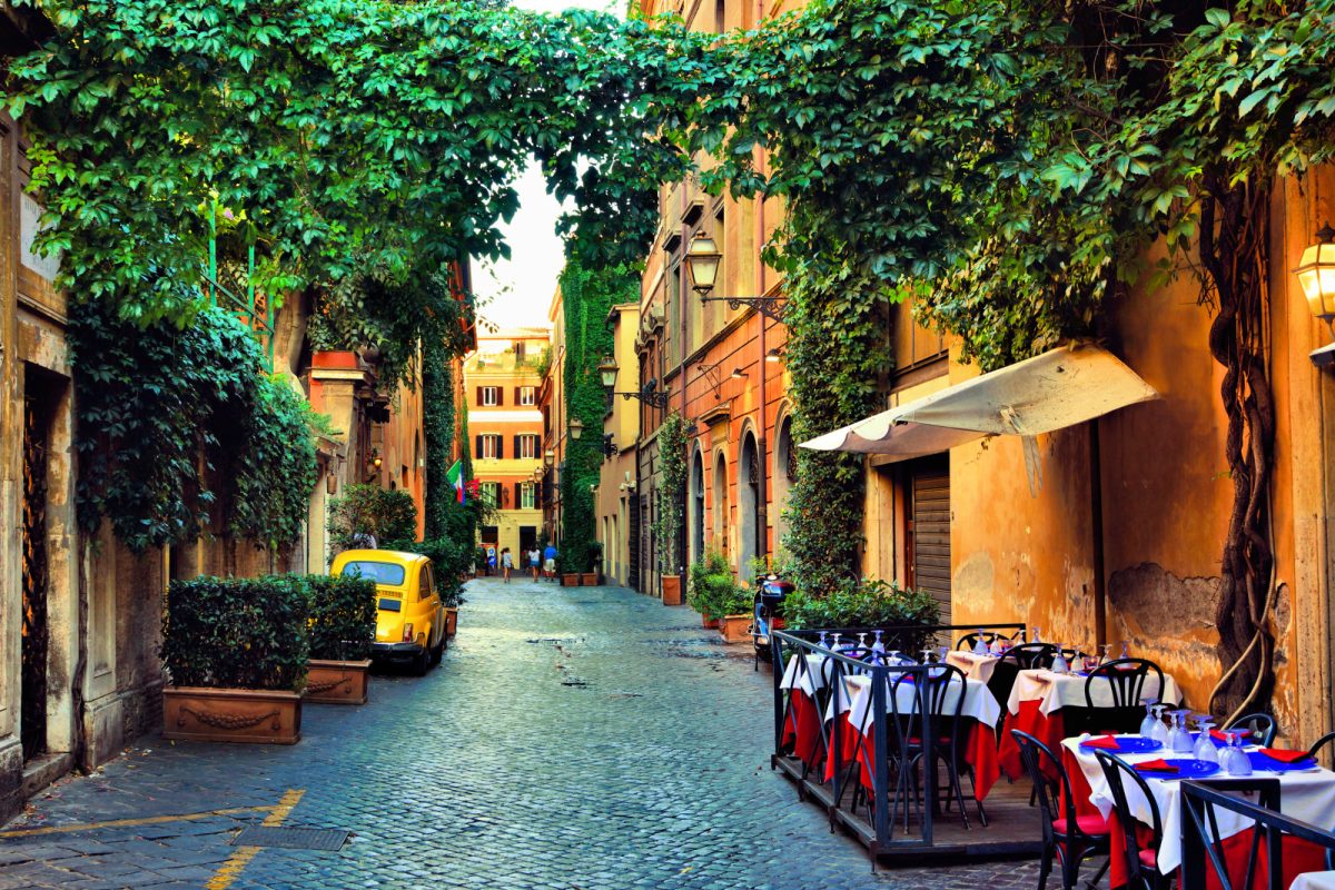 Cafe on an old street in Rome, Italy