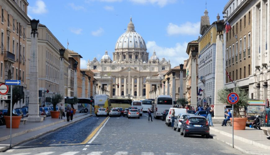 Cars and vehicles at Via della Conciliazione in Rome, Italy