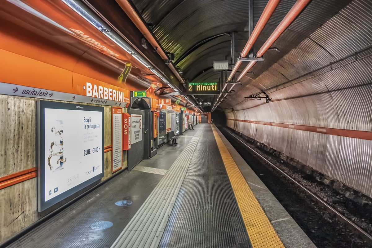 Interior of Rome Metropolitana  at Barberini - Fontana di Trevi station in Rome, Italy