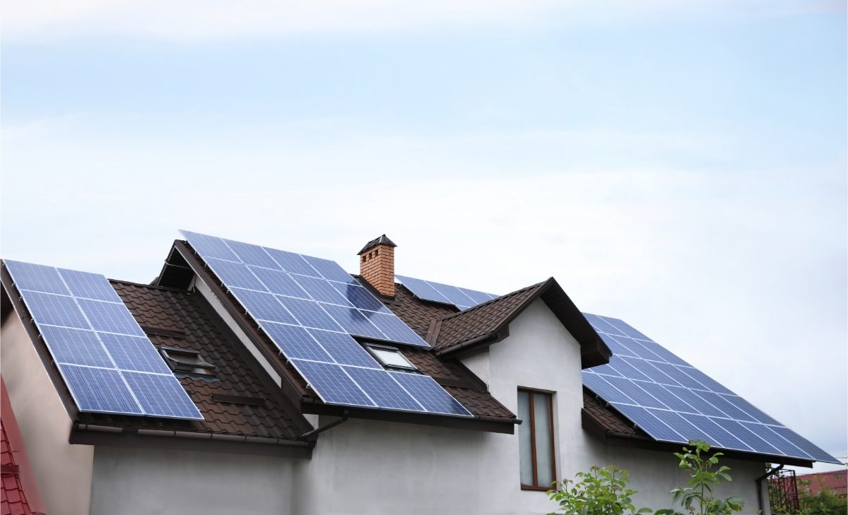 Roof full of installed solar panels