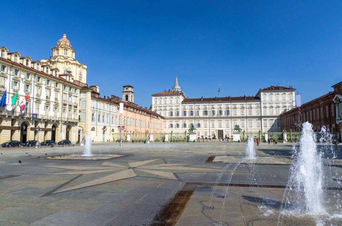 Panoramic view of the Palazzo Reale and the Royal Palace of Turin in Italy