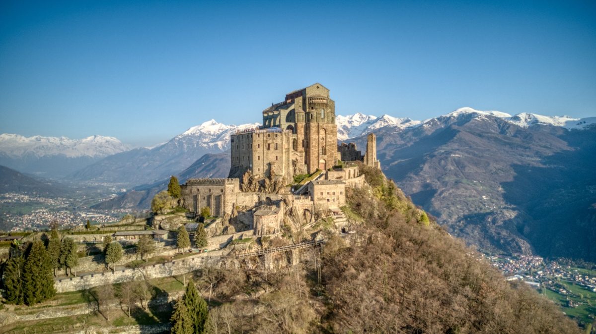 The religious complex of Sacra di San Michele on top of the Mount Pirchiriano in Turin, Italy