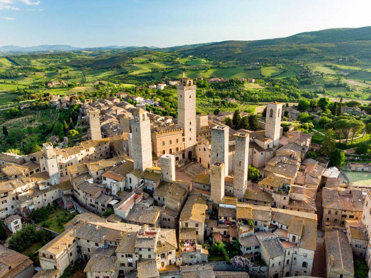 Aerial view of San Gimignano, Italy medieval hill town