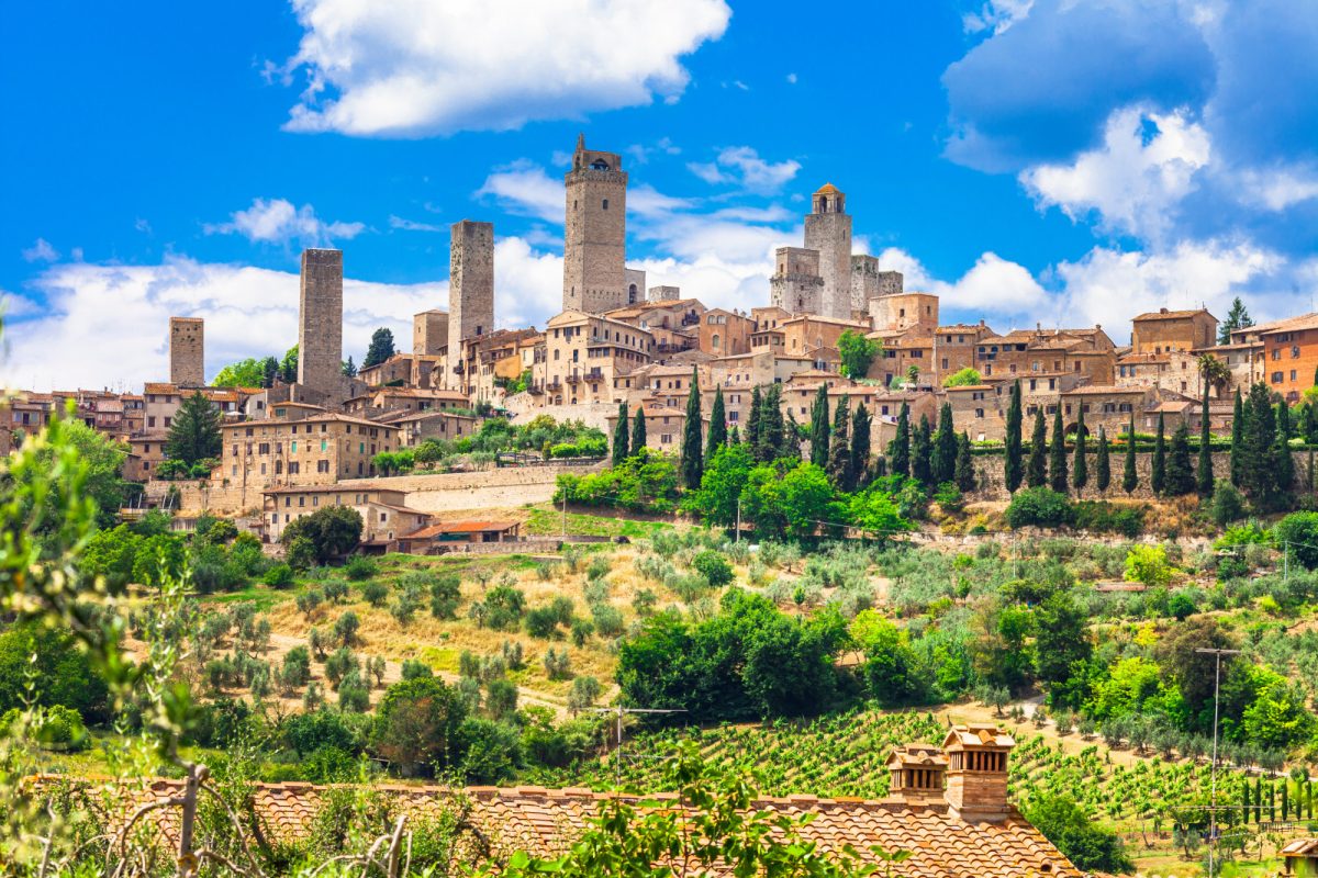 Panoramic view of San Gimignano, Tuscany, Italy landscape