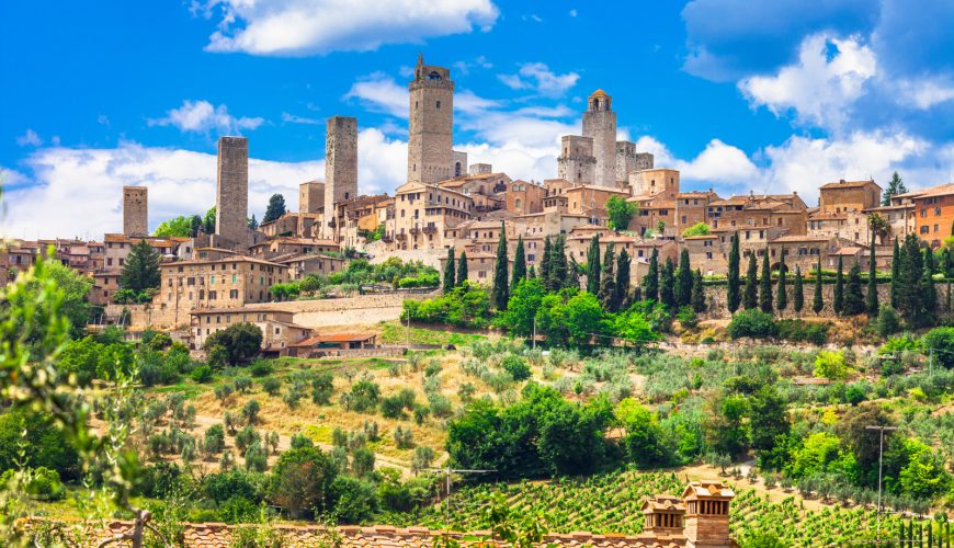 Panoramic view of San Gimignano, Tuscany, Italy landscape