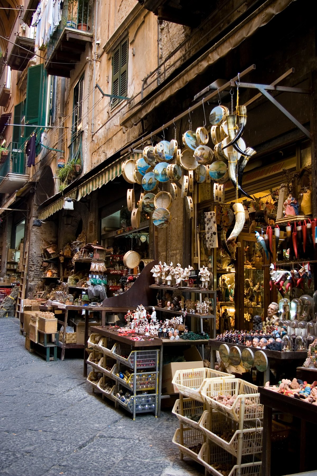 Stalls and ceramics for sale at San Gregorio Armeno in Naples, Italy